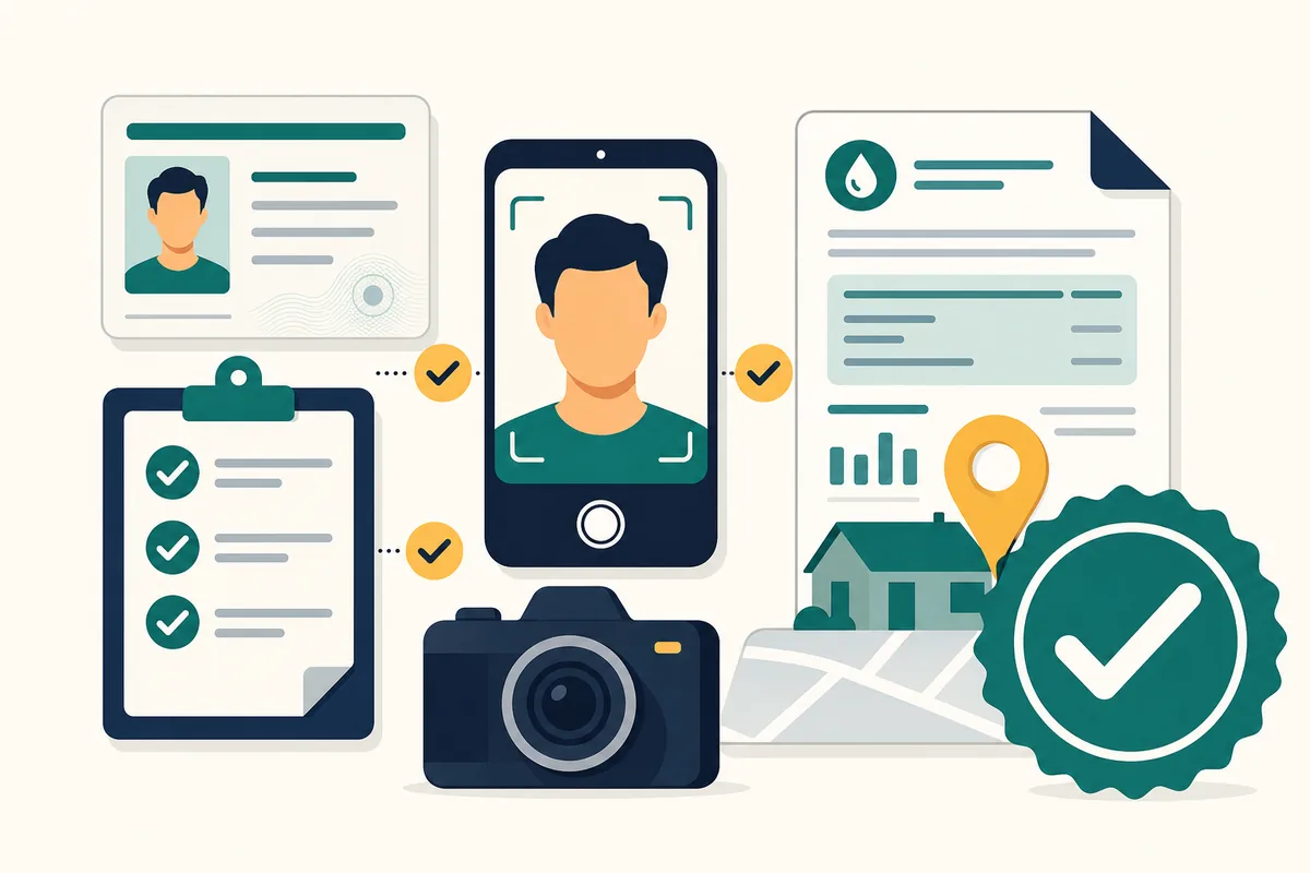 Ilustracja weryfikacji KYC w kasynie: dokument tożsamości, selfie i potwierdzenie adresu