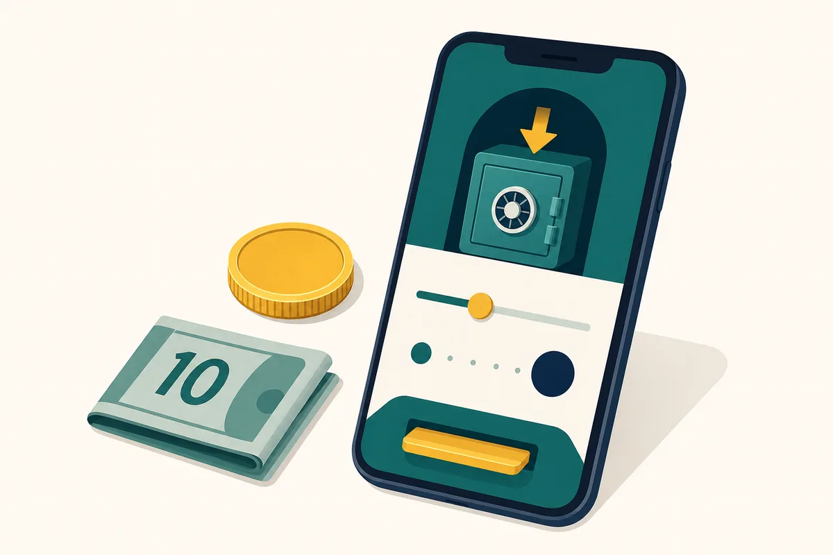 Ilustracja minimalnej wpłaty 10 zł przez BLIK: banknot dziesięciozłotowy i ekran kasy kasyna