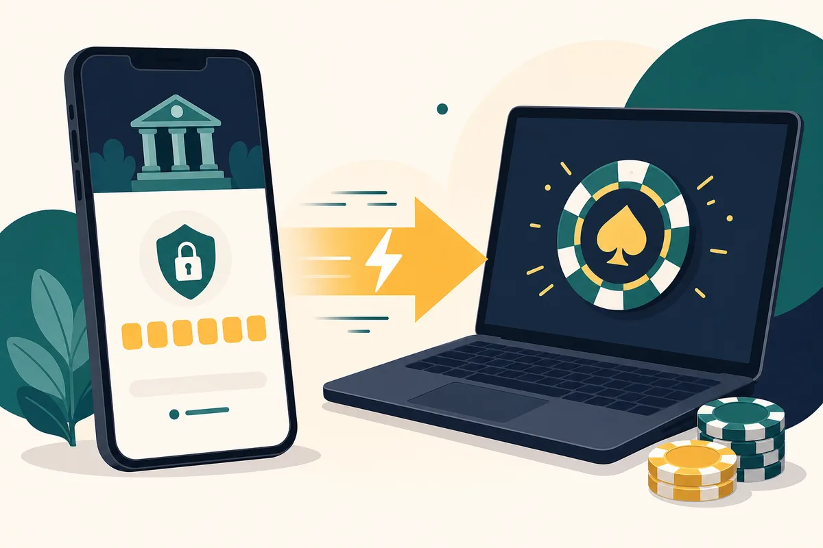 Ilustracja wpłaty BLIK do kasyna online: aplikacja bankowa z sześciocyfrowym kodem na ekranie telefonu