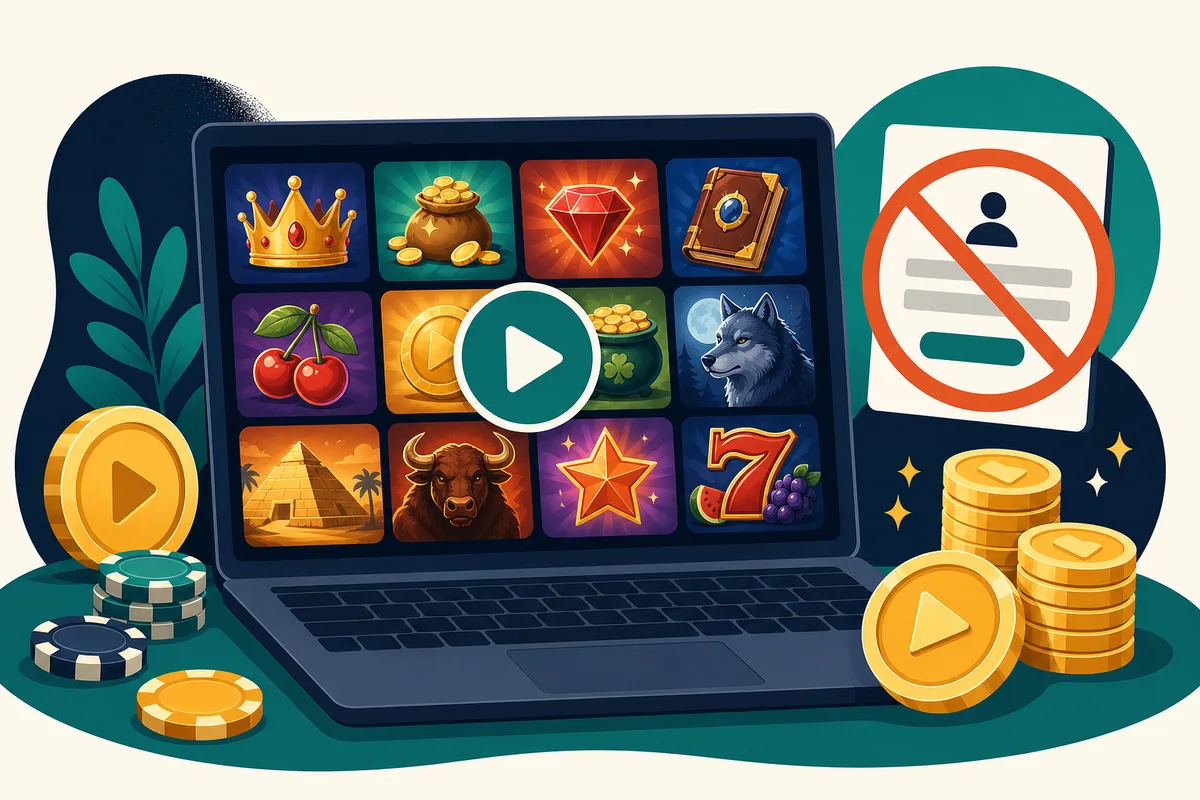 Ilustracja darmowych gier hazardowych: automaty w wersji demo na ekranie laptopa, bez rejestracji
